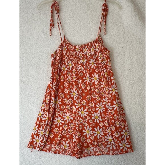 Urban Outfitters Mae Tie Shoulder Smocked Romper Size M Orange Mod Daisy Swingy - Picture 6 of 12